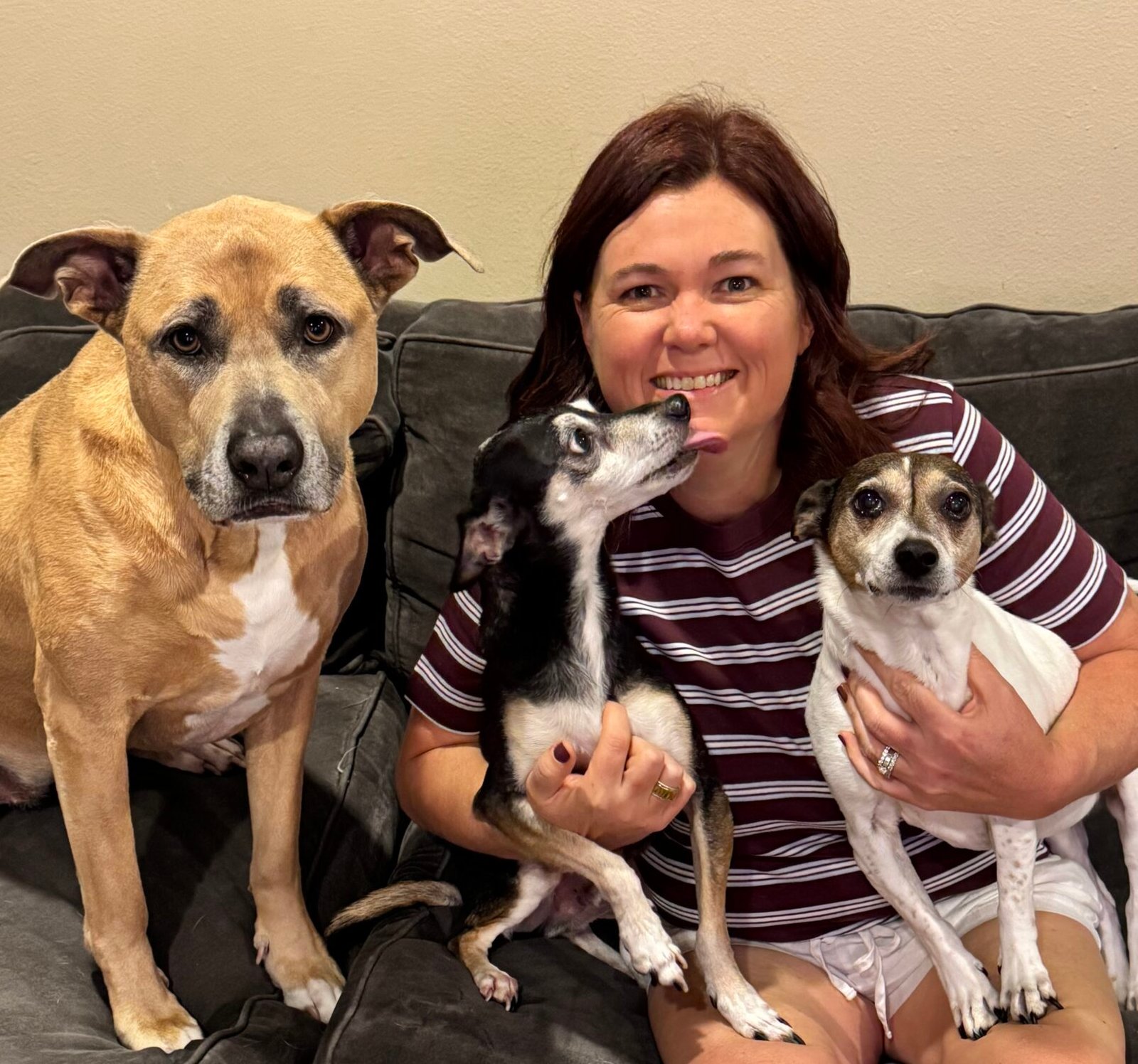 Holly with her three dogs.
